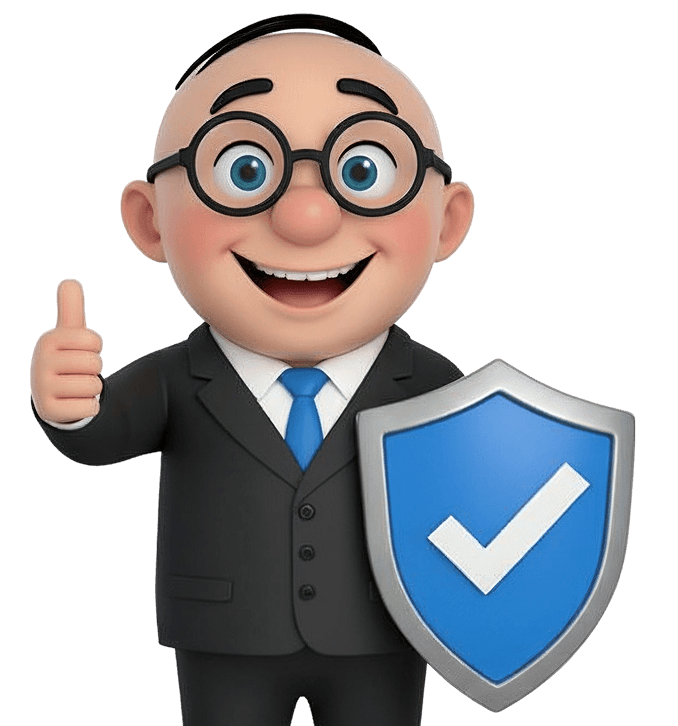 Alfred mascot with shield — political violence insurance on mobile.