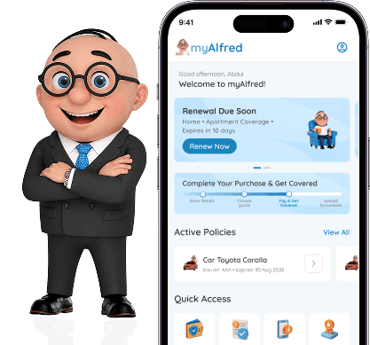 Alfred character with myAlfred app preview