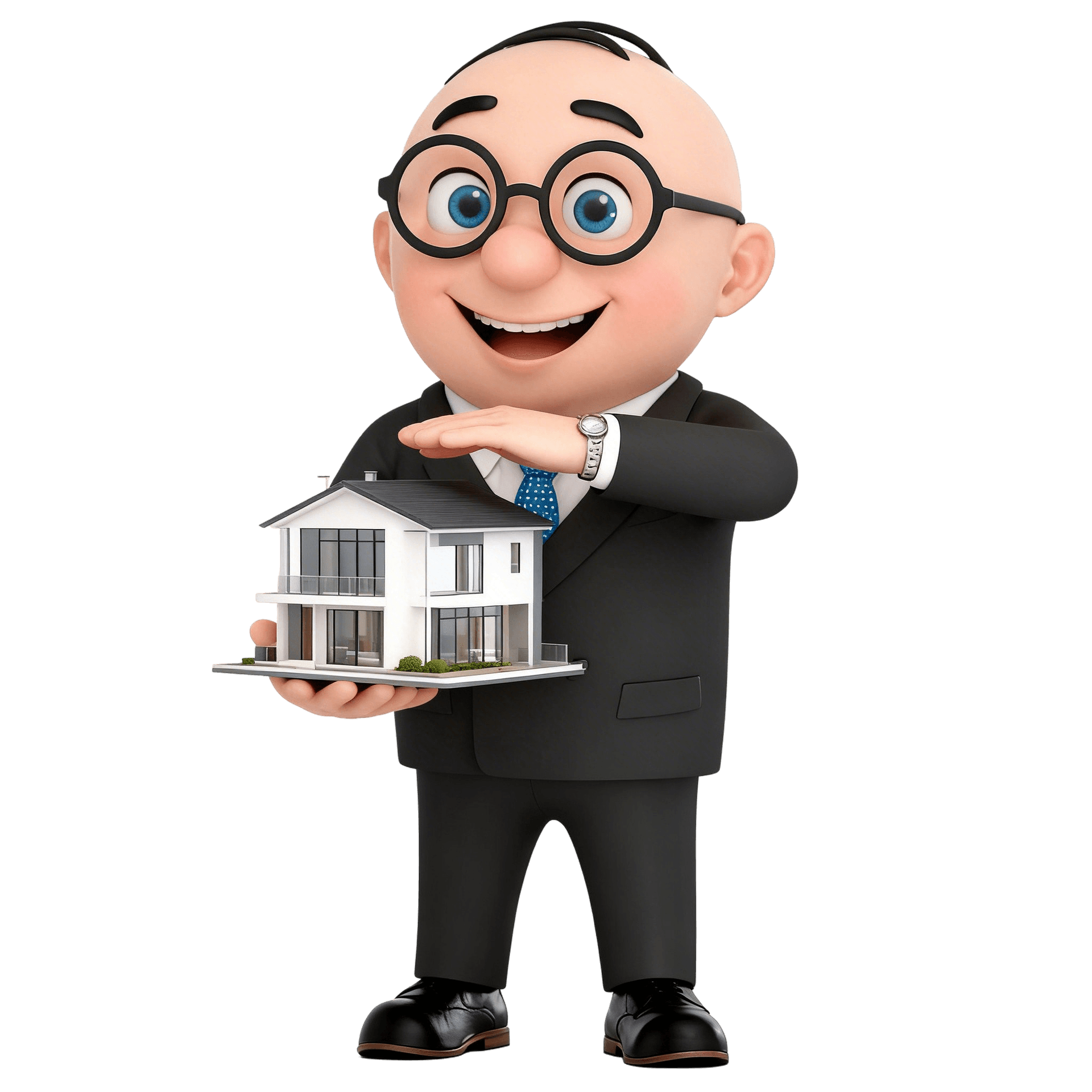 Alfred holding a model home Alfred holding a model home