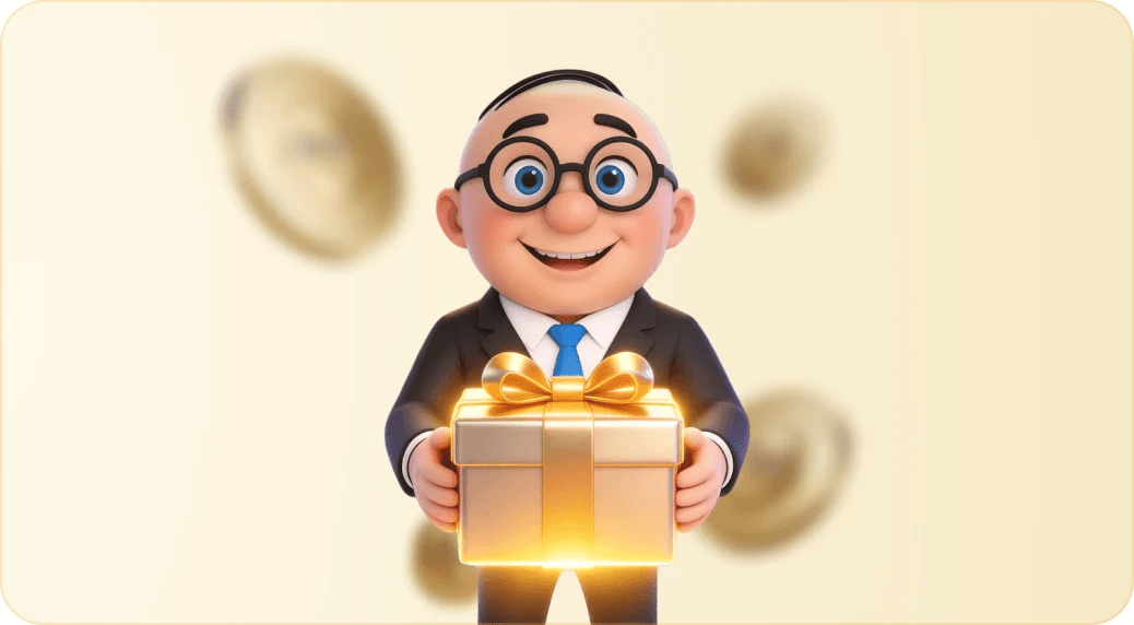 Alfred holding a gift box surrounded by AlfredCoins Alfred holding a gift box surrounded by AlfredCoins