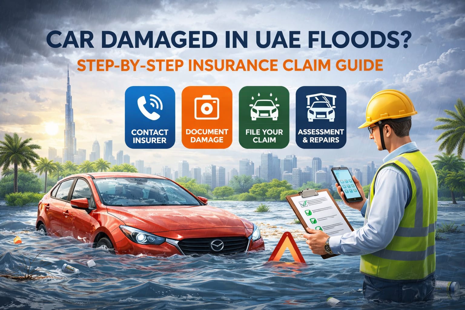 Car Damaged in UAE Floods: Step-by-Step Car Insurance Claim Guide Car Damaged in UAE Floods: Step-by-Step Car Insurance Claim Guide