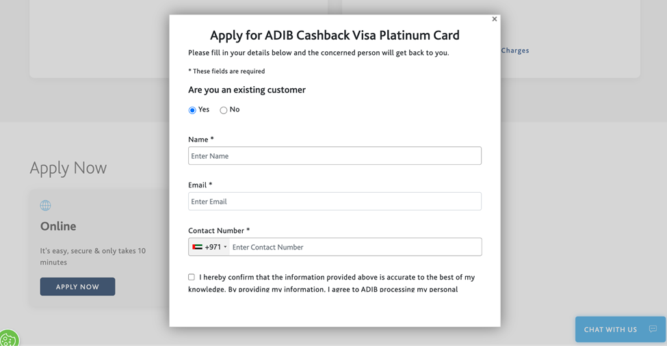 Apply for ADIB cashback credit card