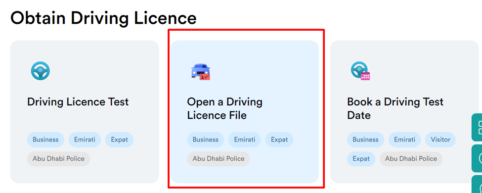 Open a Driving Licence File for Abu Dhabi Driving Licence